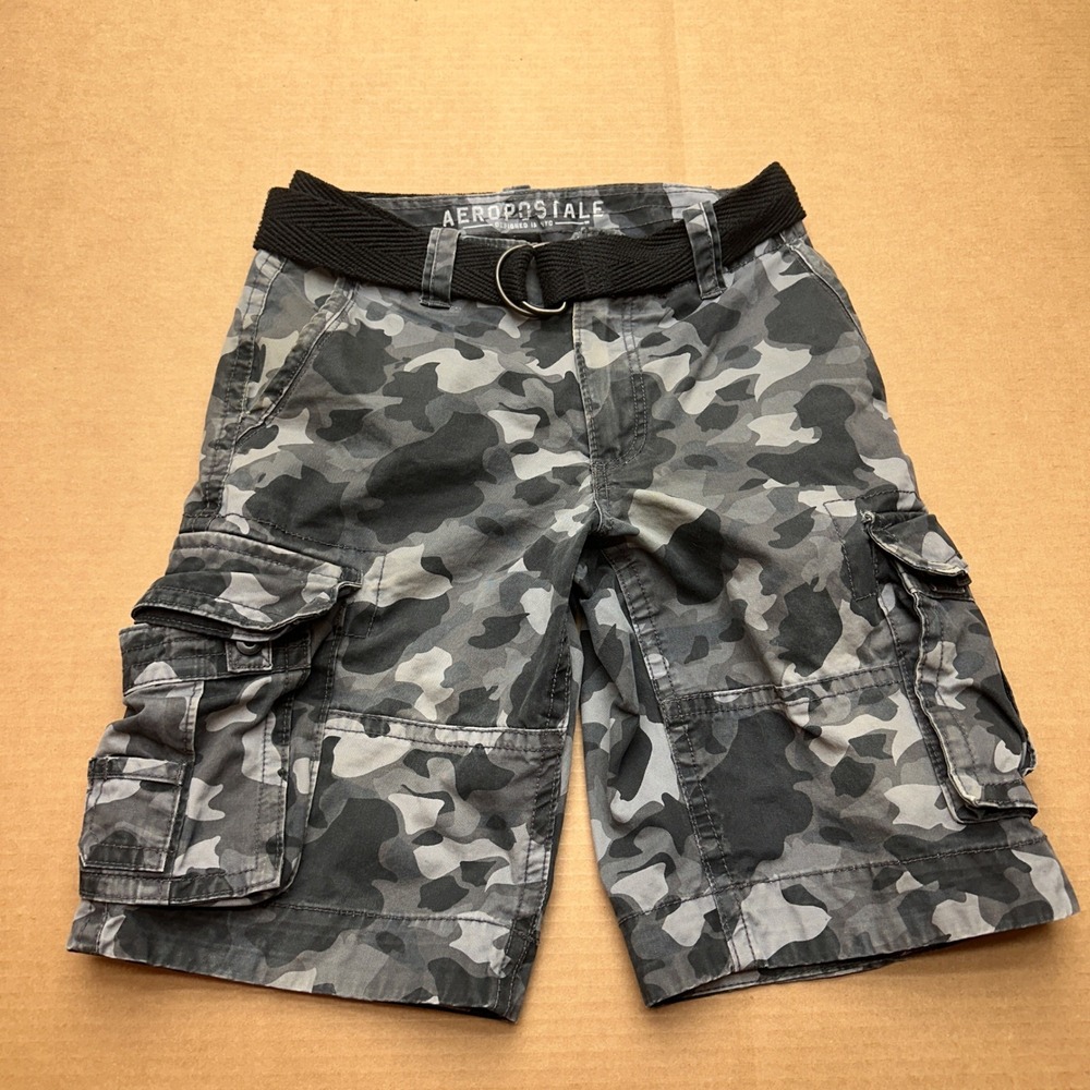 Aeropostale Camo Cargo Shorts Mens Sz 30x11 Gray Belted Baggy Utility Y2K Style